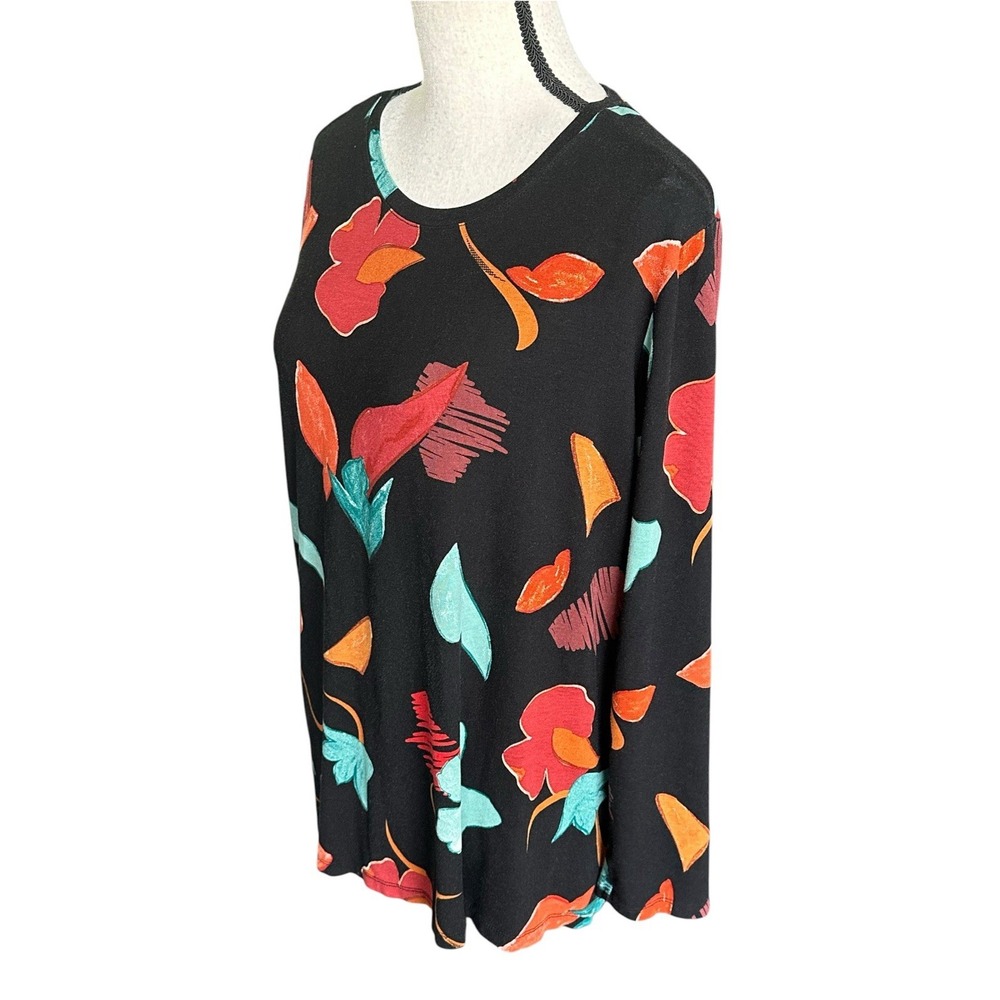 Chico's Floral Knit Top Size 3 XL Navy Pink Orange 3/4 Sleeve Scoop Neck Shirt - Picture 4 of 10